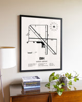Bishop Airport aviation wall décor in black wood frame