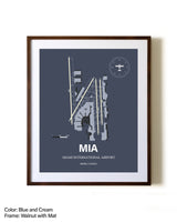 Miami International Airport aviation print in walnut frame with mat