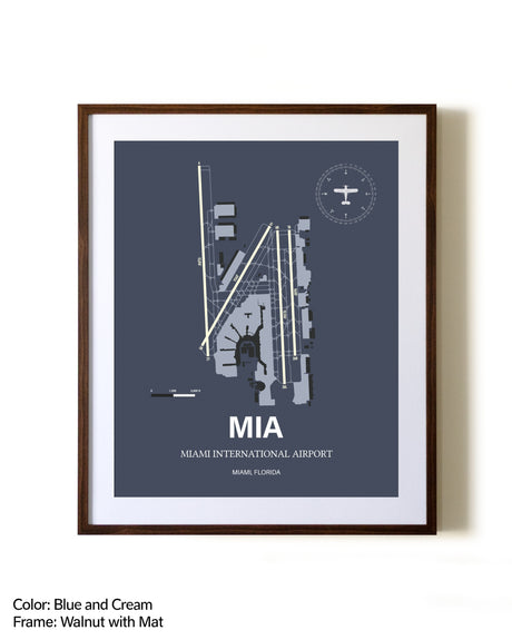 Miami International Airport aviation print in walnut frame with mat