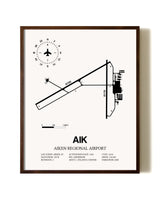 Aiken Regional Airport aviation print in walnut frame