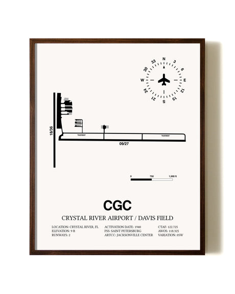 Crystal River Airport / Davis Field aviation print in walnut frame