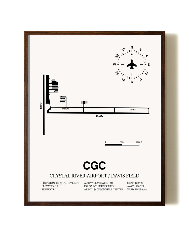 Crystal River Airport / Davis Field aviation print in walnut frame