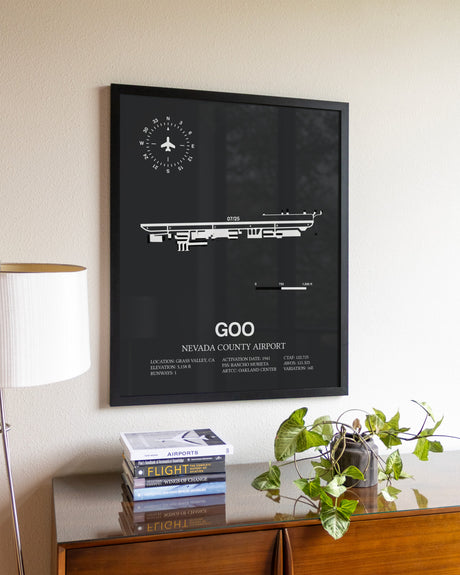 Gray Framed Nevada County Airport wall art poster in black frame
