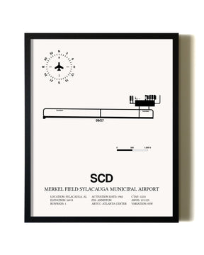 Framed Merkel Field Sylacauga Municipal Airport wall art poster in black frame