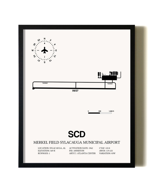 Framed Merkel Field Sylacauga Municipal Airport wall art poster in black frame
