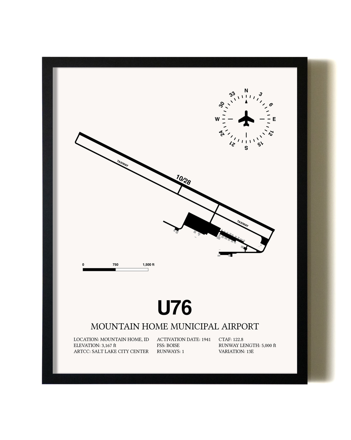Framed Mountain Home Municipal Airport wall art poster in black frame