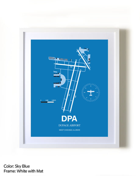 DuPage Airport framed wall art in white frame with mat