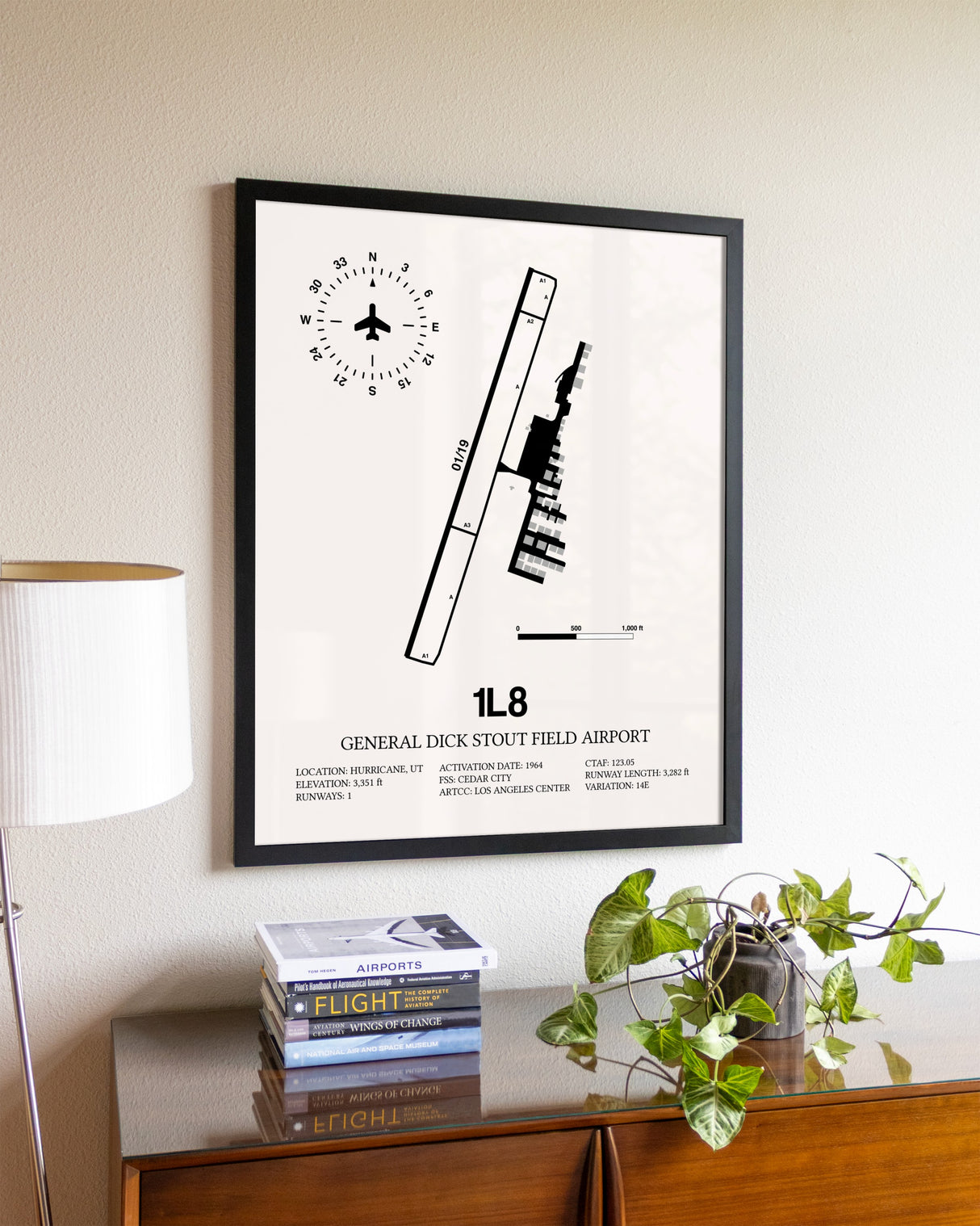 General Dick Stout Field Airport aviation wall décor in black wood frame