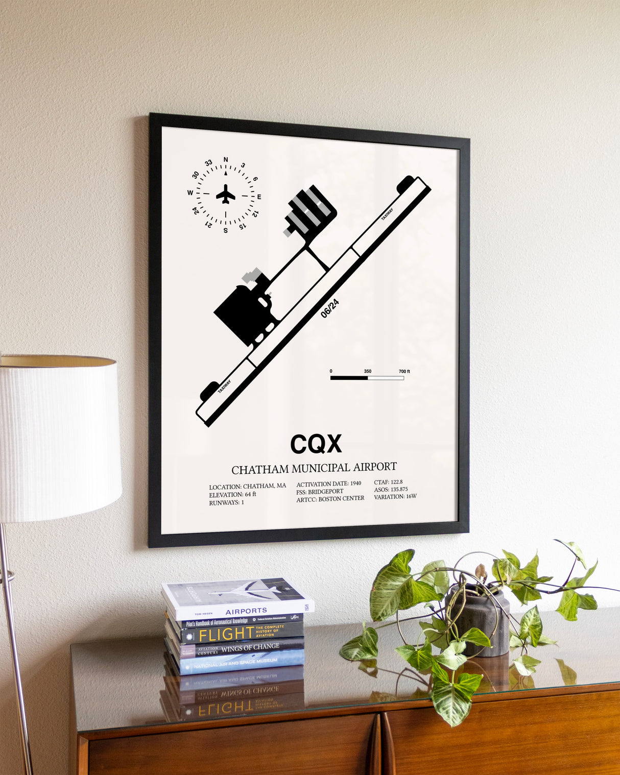 Chatham Municipal Airport aviation wall décor in black wood frame