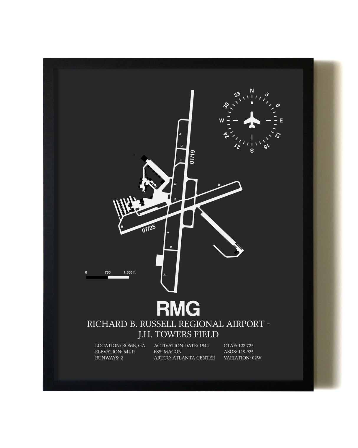 Unframed Richard B. Russell Regional Airport - J.H. Towers Field map print poster