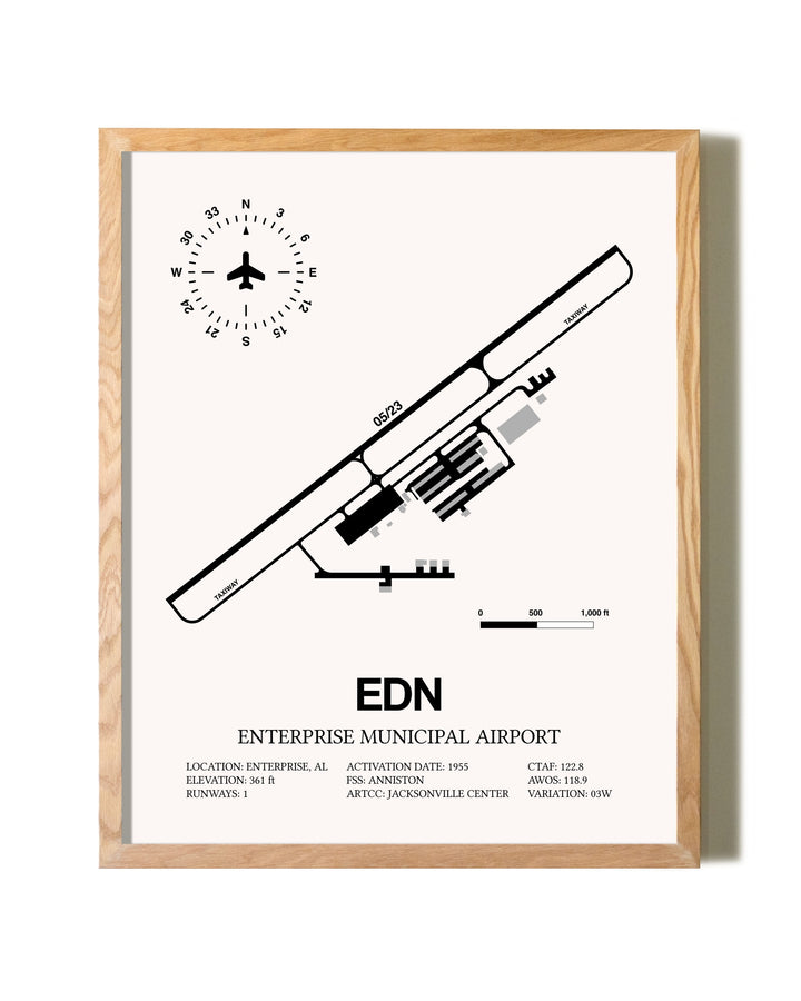Enterprise Municipal Airport framed print in natural wood frame