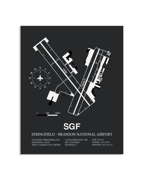 Gray Framed Springfield-Branson National Airport layout wall art poster