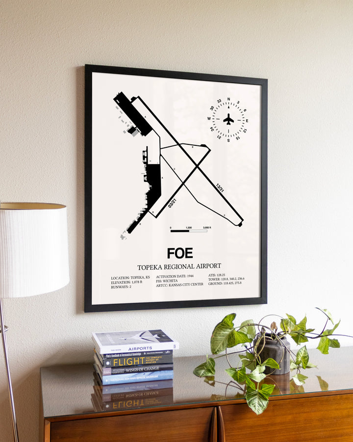 Topeka Regional Airport aviation wall décor in black wood frame