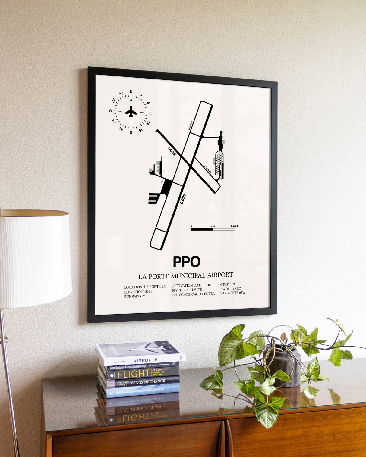 La Porte Municipal Airport aviation wall décor in black wood frame