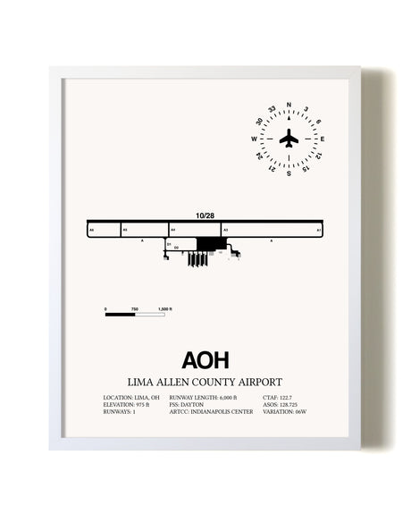 Lima Allen County Airport airport map poster in oak frame
