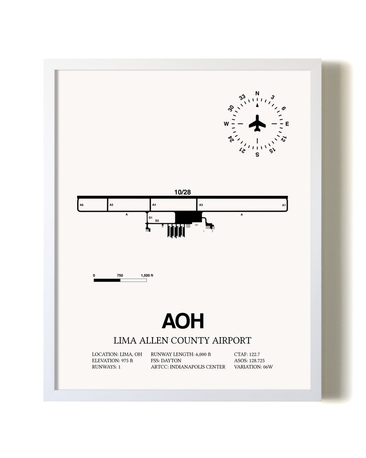 Lima Allen County Airport airport map poster in oak frame
