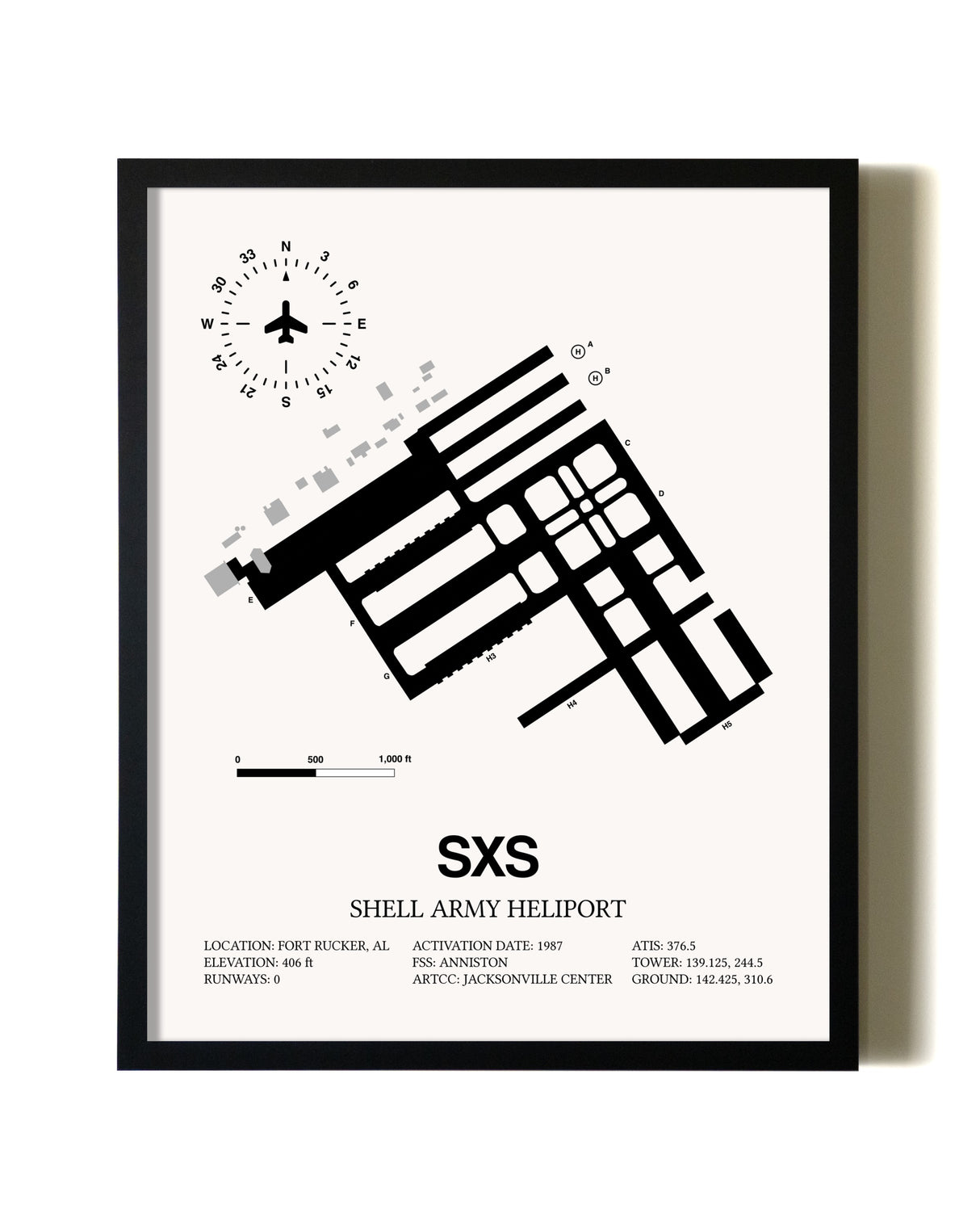 Framed Shell Army Heliport wall art poster in black frame