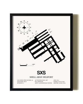 Framed Shell Army Heliport wall art poster in black frame