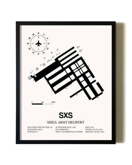 Framed Shell Army Heliport wall art poster in black frame
