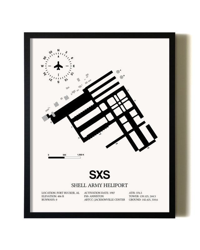 Framed Shell Army Heliport wall art poster in black frame