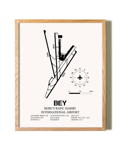 Beirut-Rafic Hariri International Airport framed print in natural wood frame
