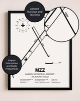 Framed Marion Municipal Airport-McKinney Field layout wall art poster