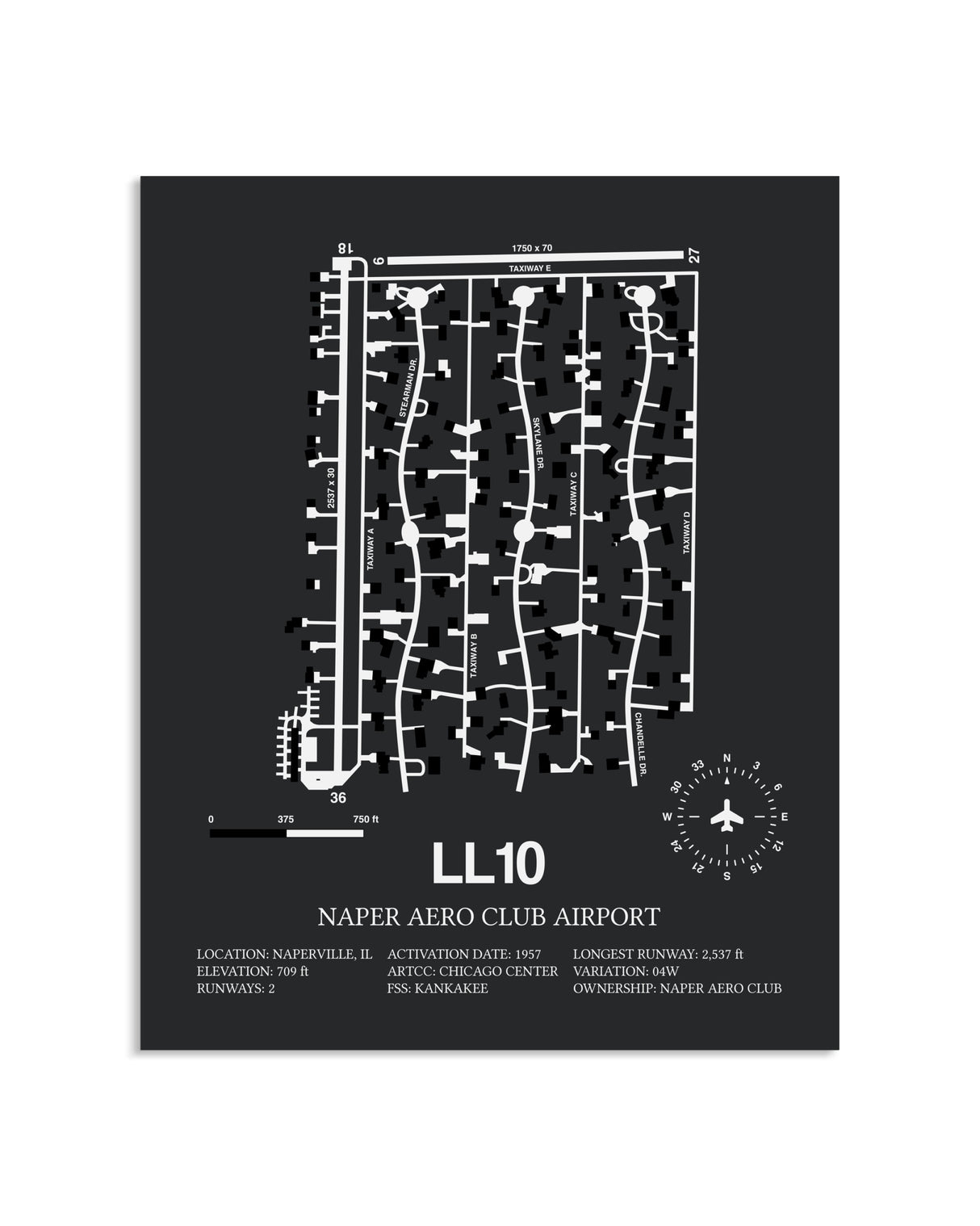 Gray Framed Naper Aero Club Airport layout wall art poster