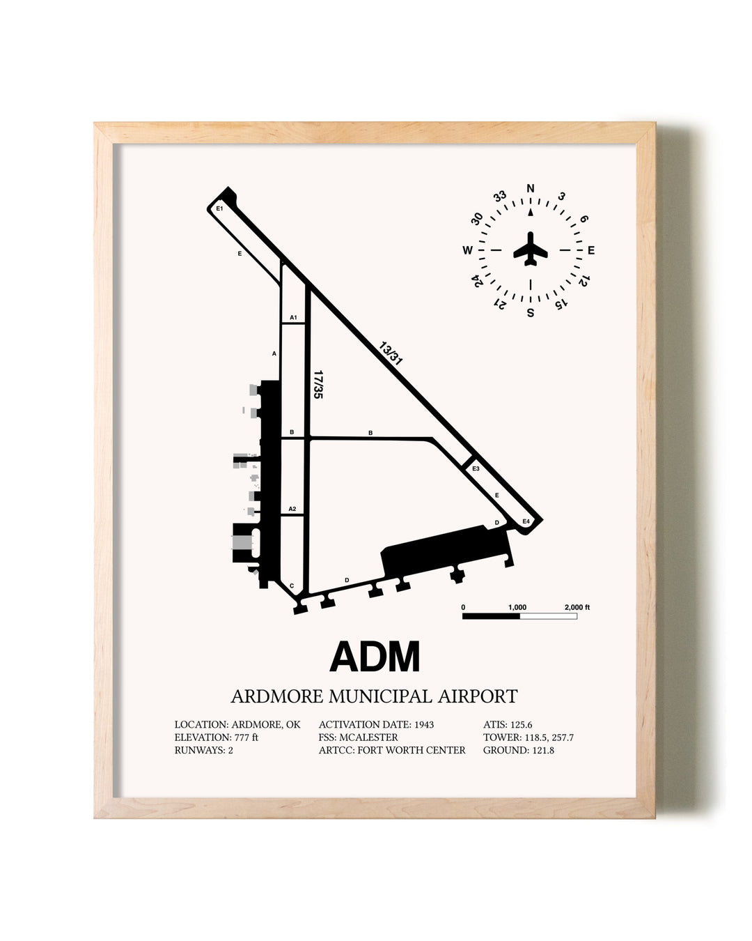 Ardmore Municipal Airport framed wall art in white frame