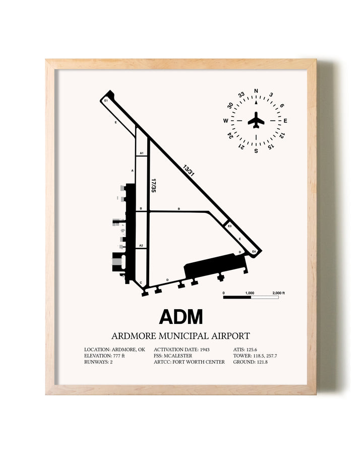 Ardmore Municipal Airport framed wall art in white frame