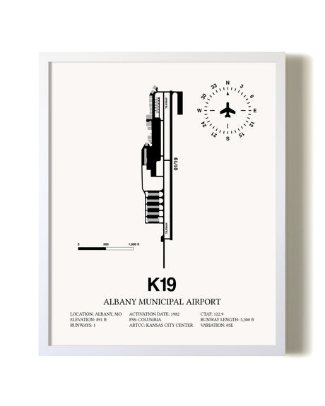 Albany Municipal Airport airport map poster in oak frame