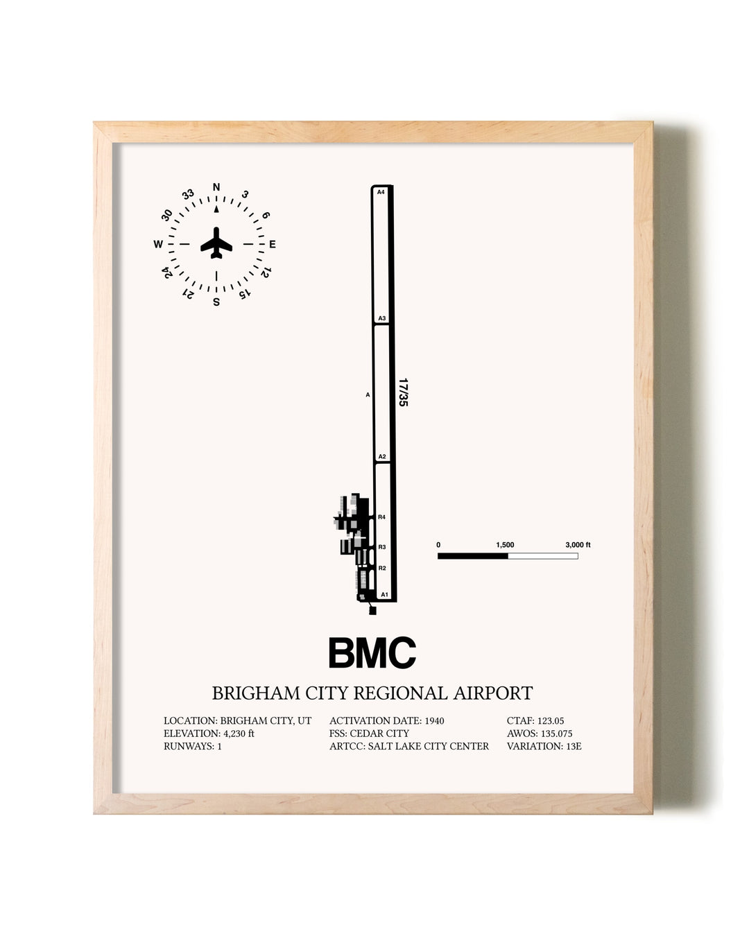 Brigham City Regional Airport framed wall art in white frame