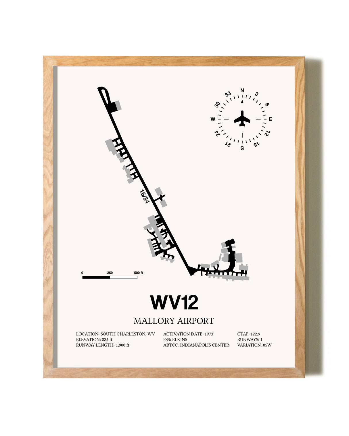 Mallory Airport framed print in natural wood frame
