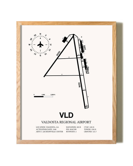 Valdosta Regional Airport framed print in natural wood frame