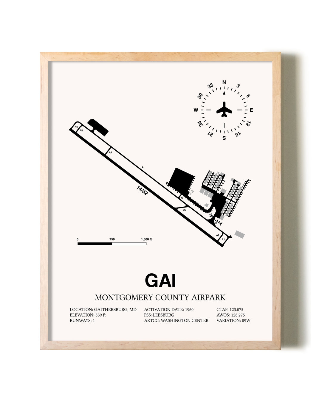 Montgomery County Airpark framed wall art in white frame