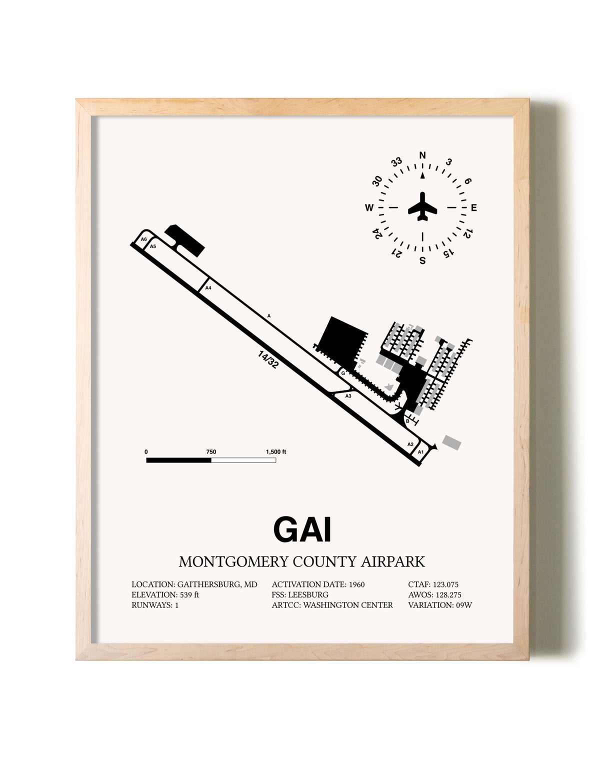 Montgomery County Airpark framed wall art in white frame