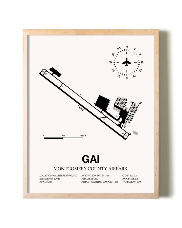 Montgomery County Airpark framed wall art in white frame