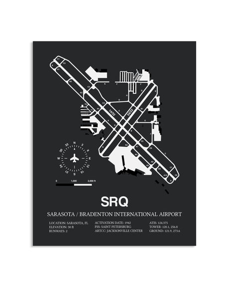 Gray Framed Sarasota / Bradenton International Airport layout wall art poster