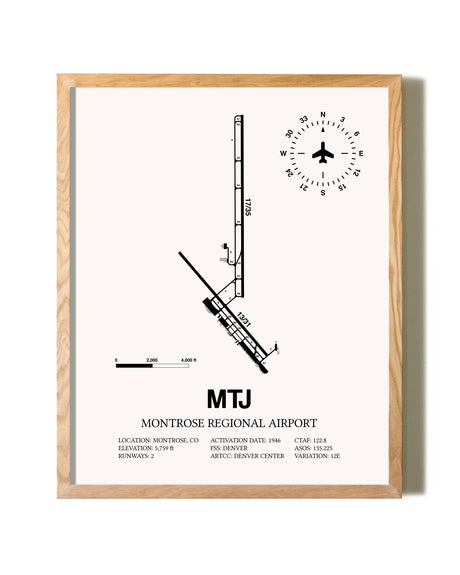 Montrose Regional Airport framed print in natural wood frame
