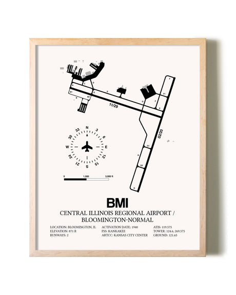 Central Illinois Regional Airport / Bloomington-Normal framed wall art in white frame