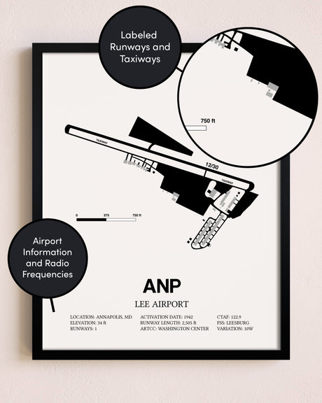 Framed Lee Airport layout wall art poster