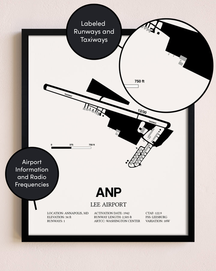 Framed Lee Airport layout wall art poster