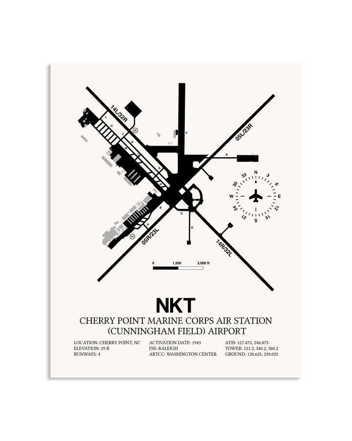 Gray Cherry Point Marine Corps Air Station (Cunningham Field) Airport framed poster displayed in an airplane hangar