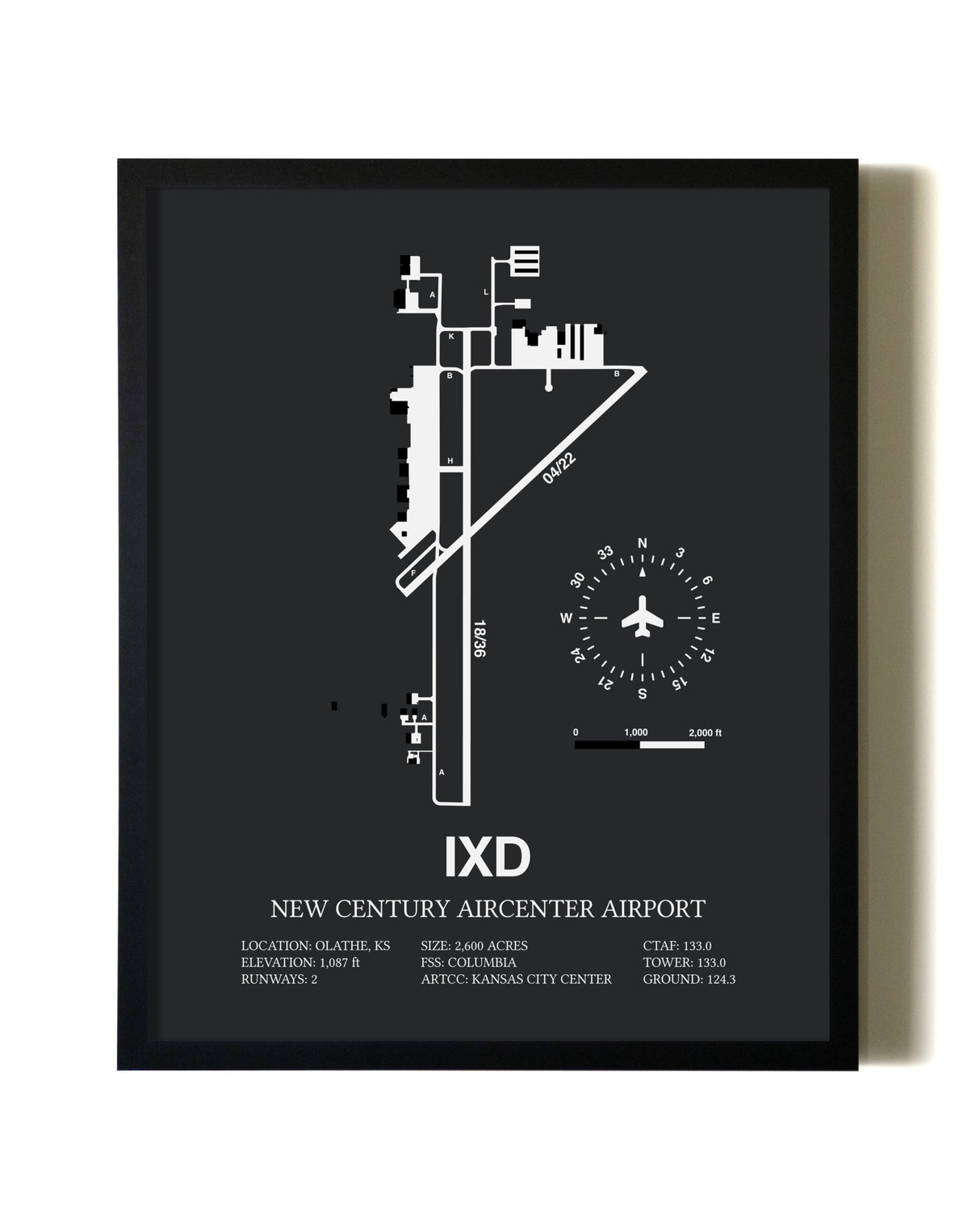 Unframed New Century Aircenter Airport map print poster