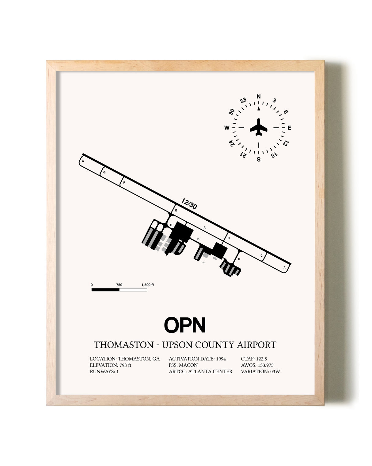 Thomaston-Upson County Airport framed wall art in white frame