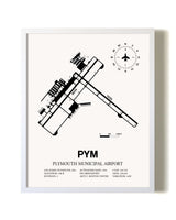 Plymouth Municipal Airport airport map poster in oak frame