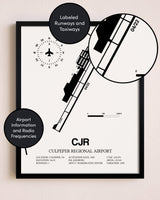 Framed Culpeper Regional Airport layout wall art poster