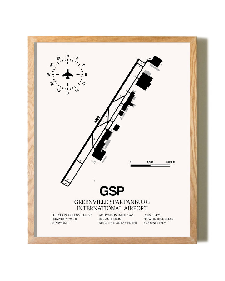 Greenville Spartanburg International Airport framed print in natural wood frame
