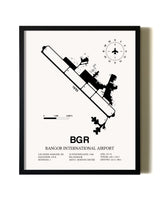 Framed Bangor International Airport wall art poster in black frame