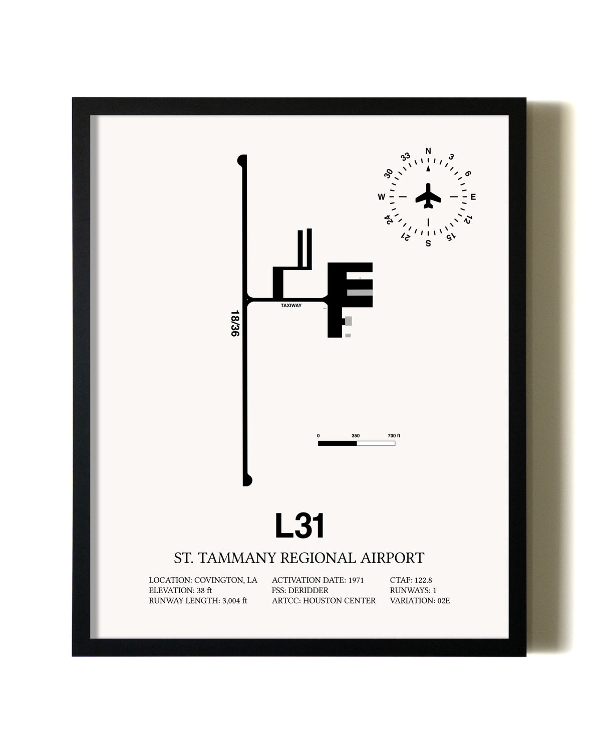 Framed St. Tammany Regional Airport wall art poster in black frame