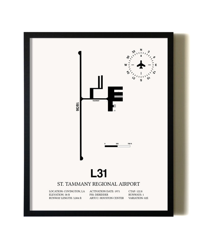Framed St. Tammany Regional Airport wall art poster in black frame